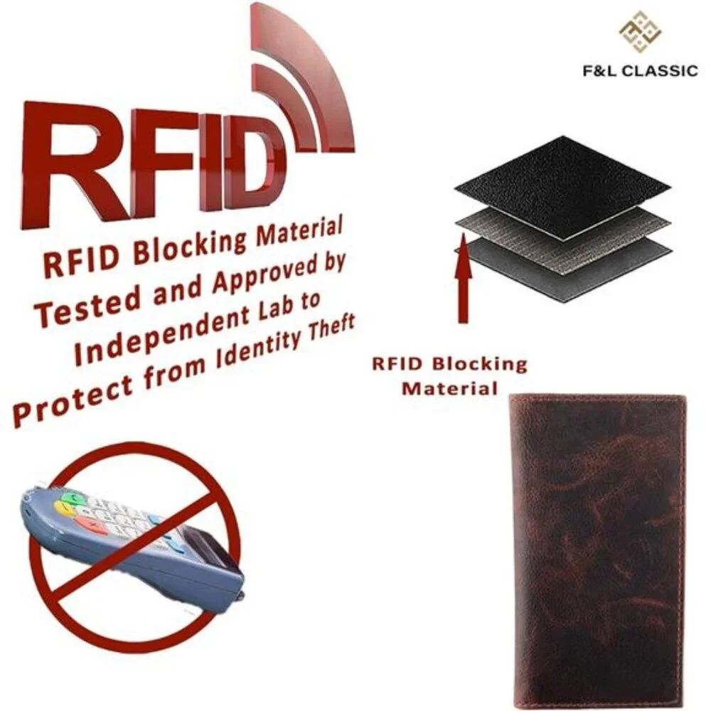 Classic Men's RFID Vintage Look Genuine Leather Long Bifold Wallet